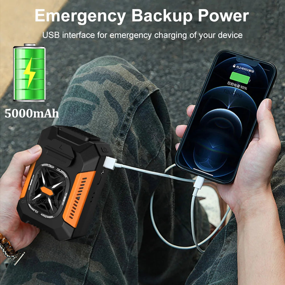 Ventilador de cintura 5000mAh Recargable Portátil Sin Aspas Aire Acondicionado Ventilador de Clip para Cintura para Deportes al Aire Libre con Power Bank Linterna