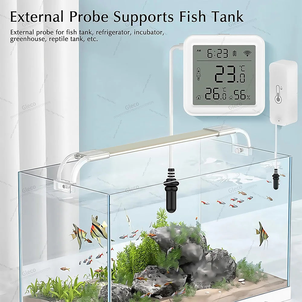 Tuya WiFi Zigbee Temperature Humidity Meter with External Probe Sensor Optional Digital LCD Screen Thermometer for Fish Tank