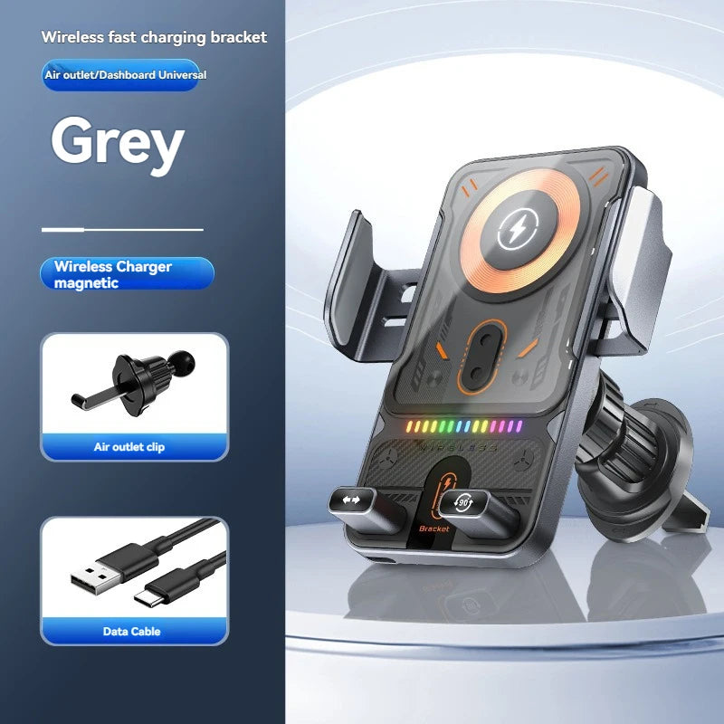 696 Car Holder With Dual Motor Electric Rotating Opening Closing Mobile Phone Holder Wireless Fast Charging Car Phone Bracket
