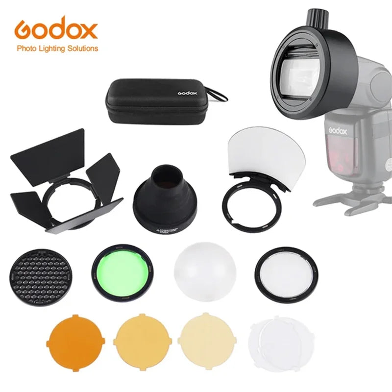 Godox S-R2/AK-R1/BD07/H200R/AD-P/AD-L/EC200 Flash Speedlight Adapter Barn Door, Snoot, Color Filter Reflector FOR AD200 PRO