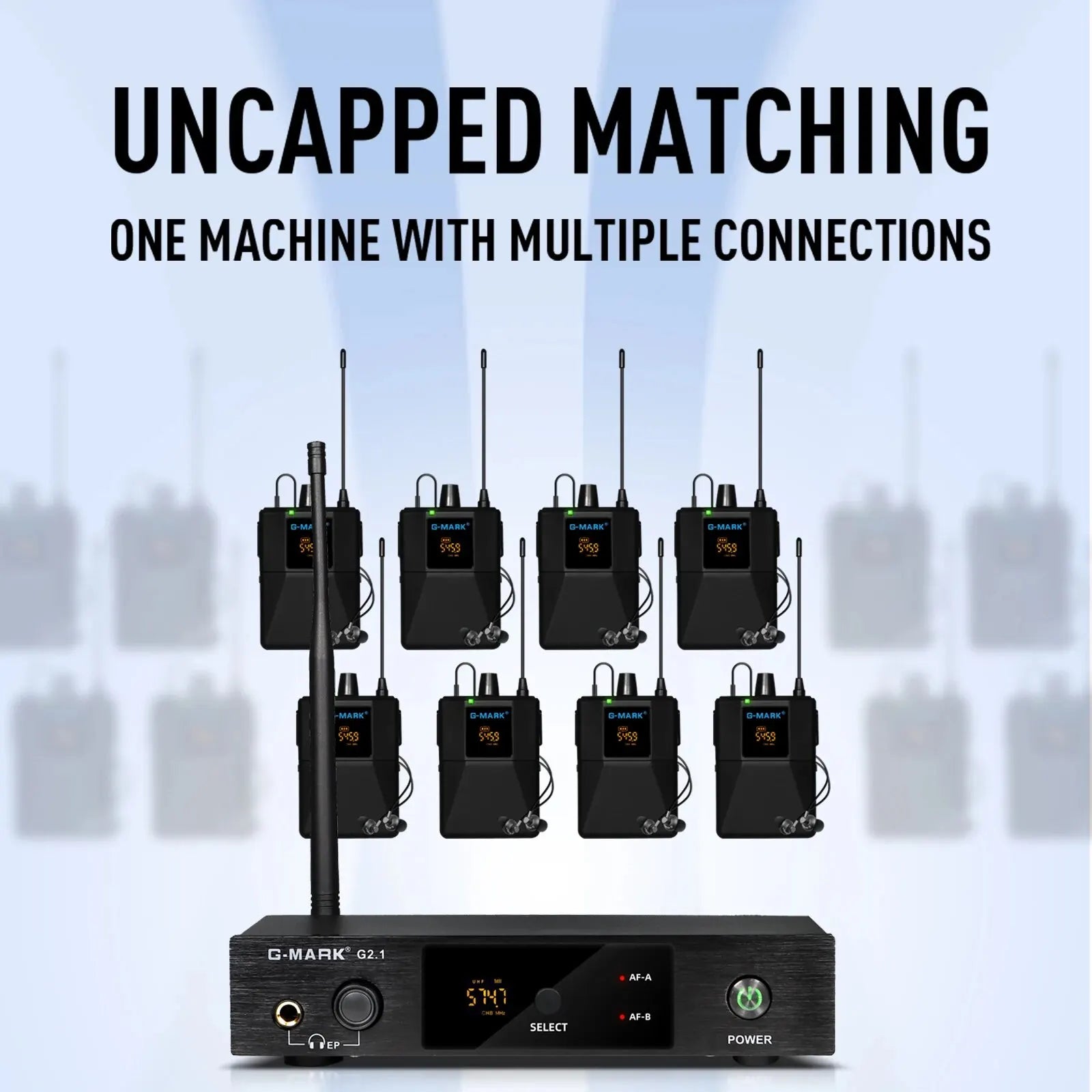 Monitor inalámbrico in-ear G-MARK G2.1IEM UHF con retorno para escenario, estudio y frecuencia seleccionable, para guitarra, banda, DJ y fiestas