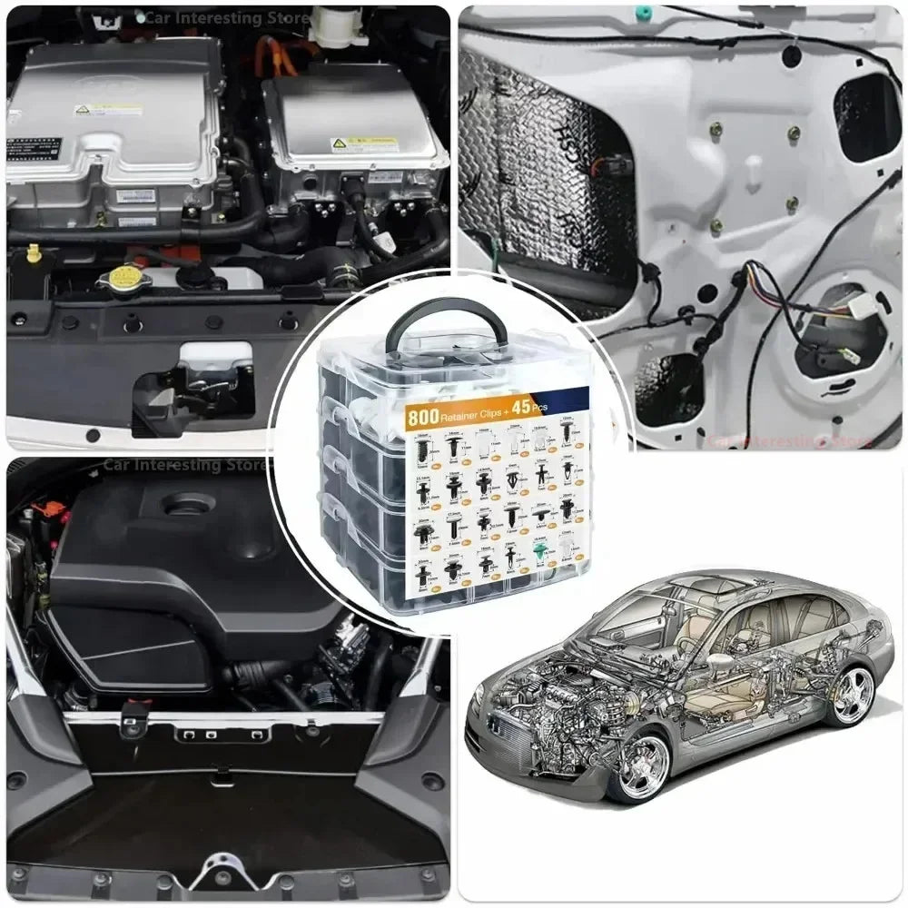 Kit de 800 clips de retención de plástico para coche, 680 remaches de plástico para guardabarros de coche, panel de moldura de puerta, juego mixto de clips de sujeción para coche Amagi