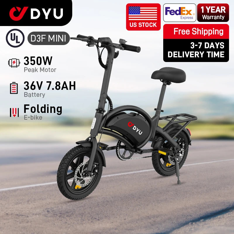 【1 año de garantía】Bicicleta eléctrica DYU D3F Motor de 500W de pico Batería de litio de 36V7.8AH, bicicleta eléctrica urbana de 32 km/h UL2849
