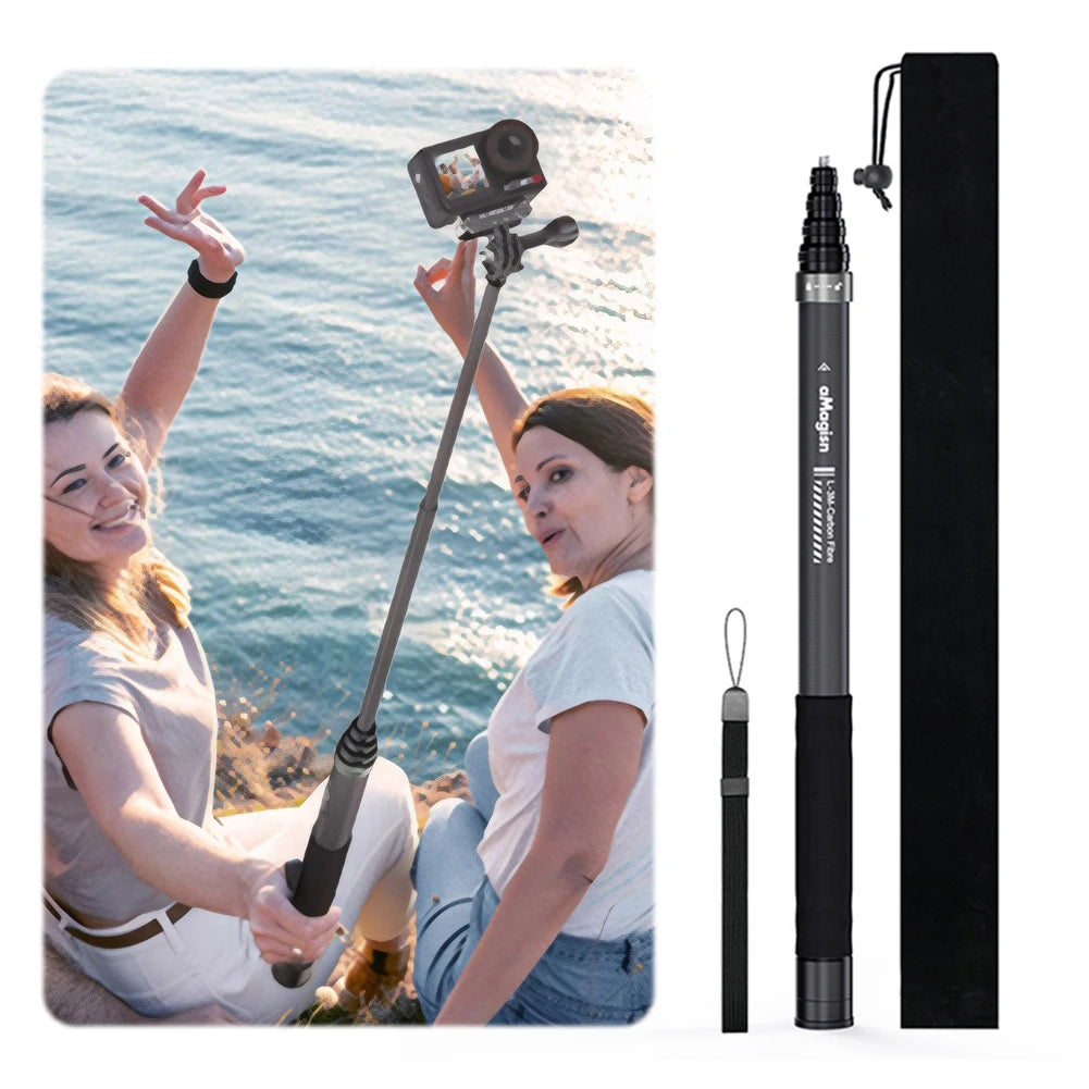 3M Invisible Selfie Stick for Insta360 X5/X4/Ace Pro 2 Adjustable Extension Pole Carbon Fiber Extended Monopod Camera Accessorie