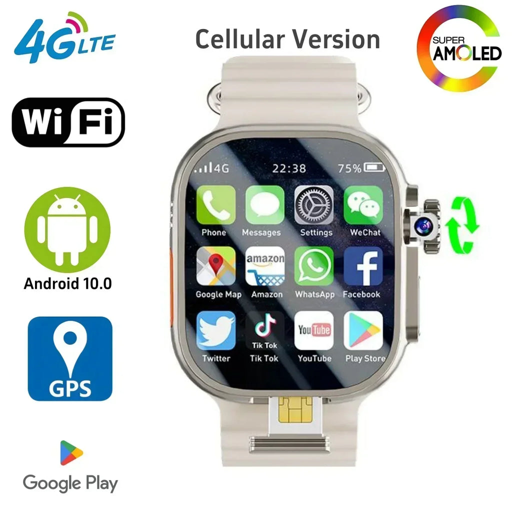 S10 Ultra Max Smartwatch 4G Android 10.0 2.2inch Amoled Rotary Camera Video Call GPS WIFI App Download DW99 Smart Watch Men