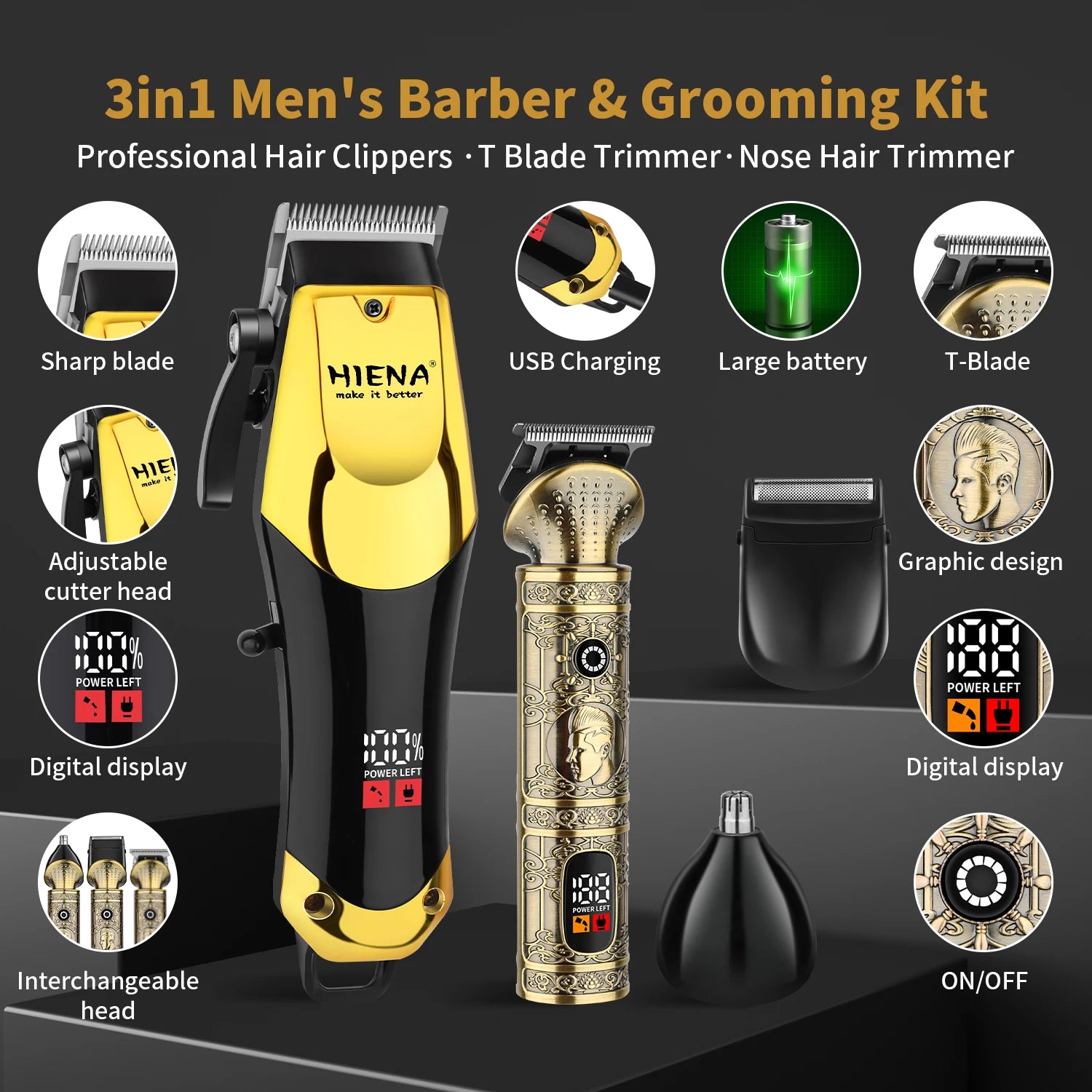 hiena Professional Barber Fade Clippers 0mm Zero Gapped Edgers Hair Trimmer Electric Men Bald Head Finish Hair Cutting Machine