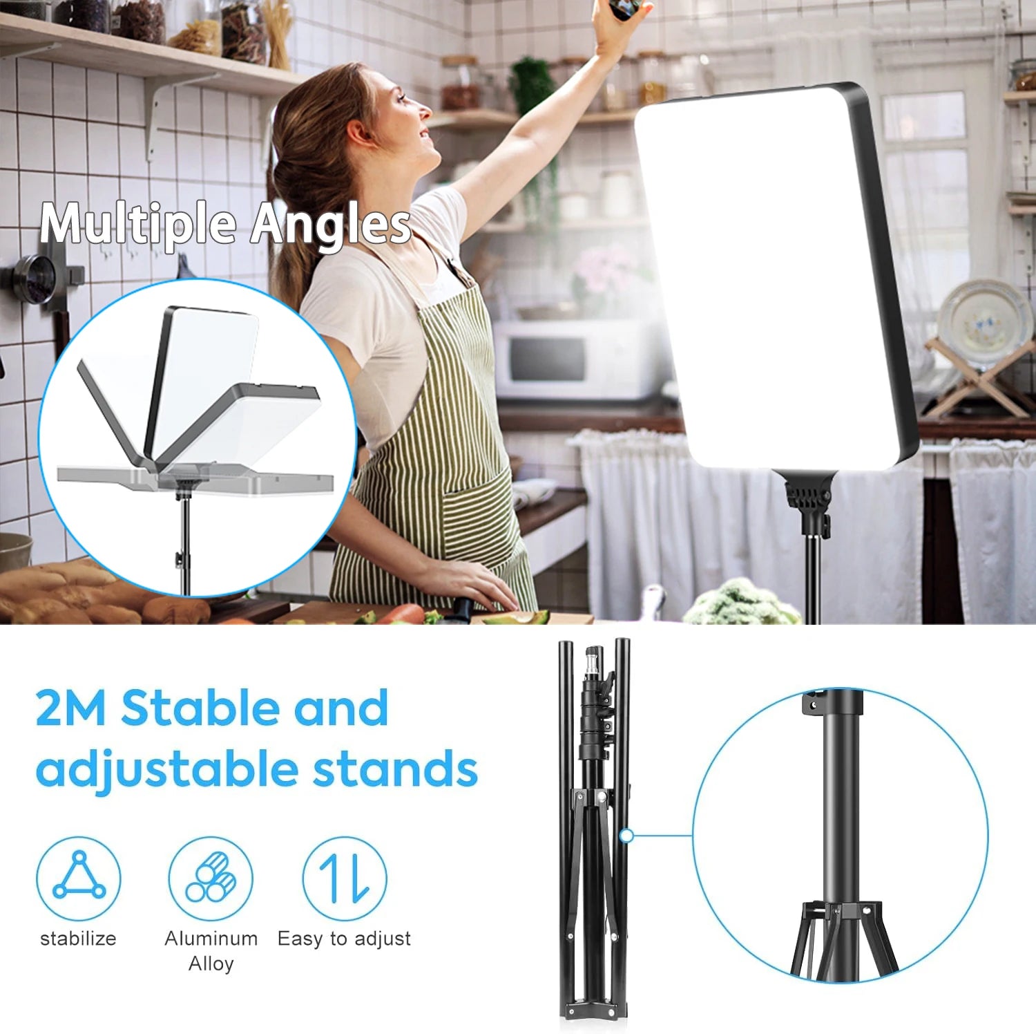 Kit de luz de vídeo LED XRDKJ de 21" (paquete de 1), iluminación fotográfica regulable de 2500-7500K con control remoto y soporte de 79", luz de estudio CRI 96+