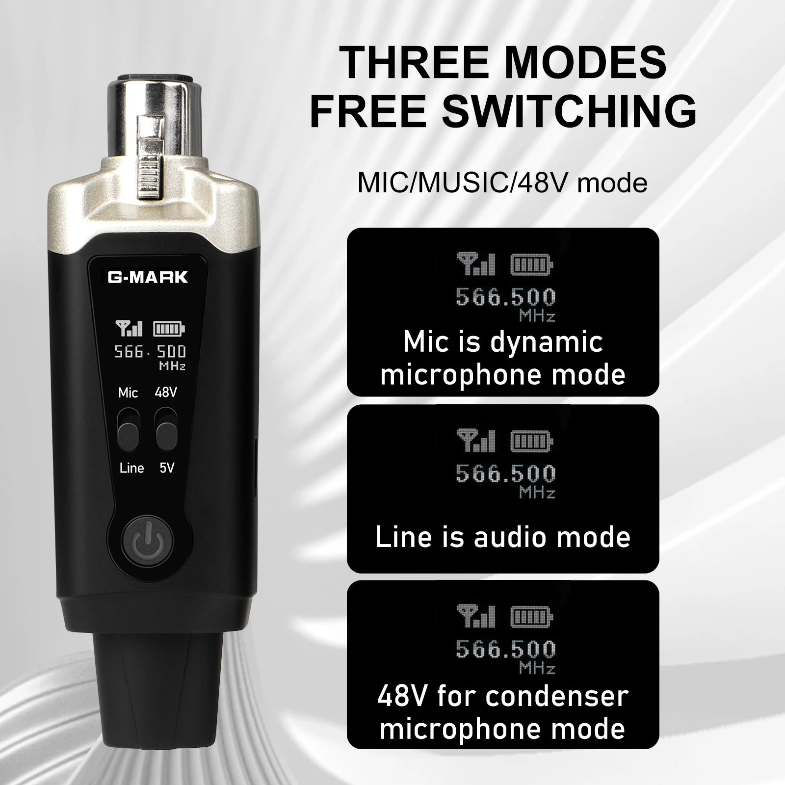 Sistema de micrófono inalámbrico G-MARK GX1.1 UHF Adaptador XLR 16 canales Transmisor y receptor de audio para alimentación fantasma de 48 V Condensador