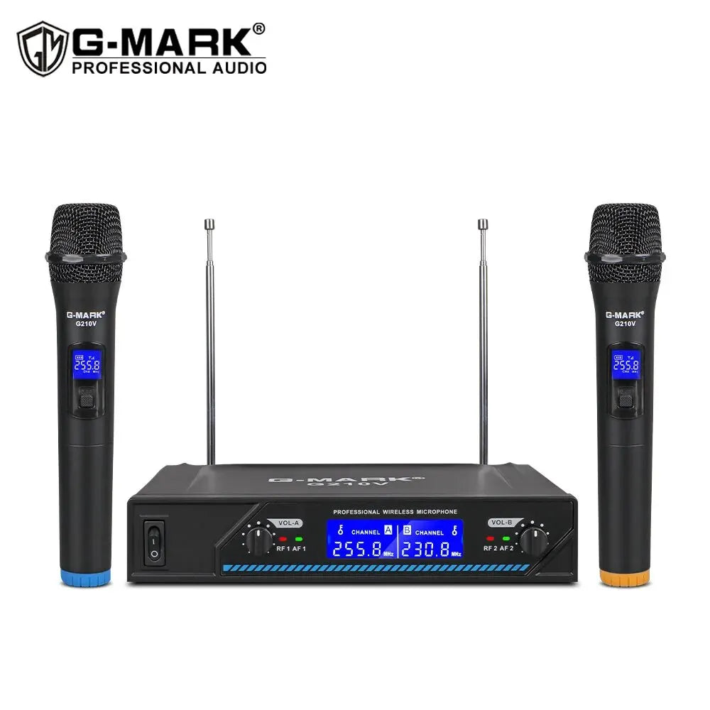 Micrófono Inalámbrico G-MARK G210V Profesional 2 Canales Micrófono de Mano para Karaoke Fiesta Reunión Iglesia Espectáculo Hogar