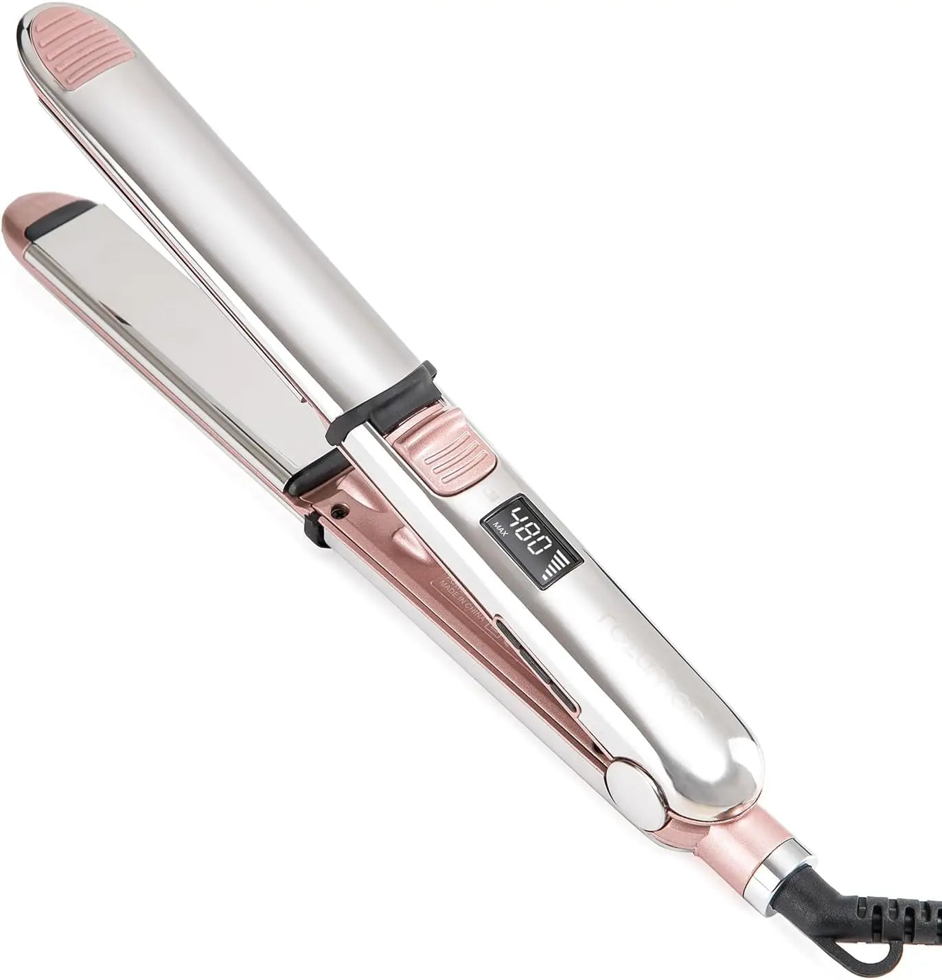 Plancha plana iónica de titanio 2 en 1, alisador y rizador de cabello profesional, calentamiento rápido, doble voltaje, rosa