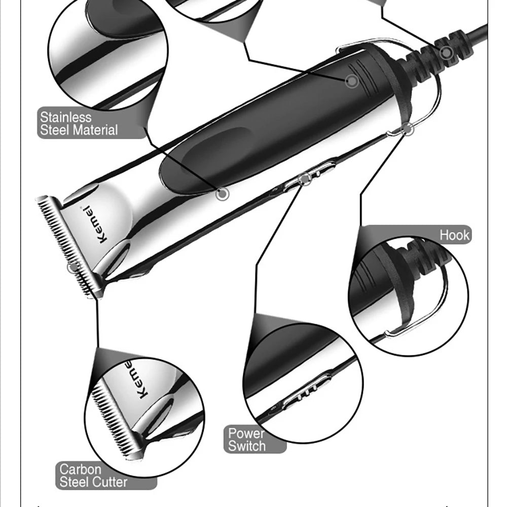 Kemei 850 cortadora de pelo profesional con cable para hombres, máquina de corte de pelo eléctrica, kit de peluquería para niños en casa
