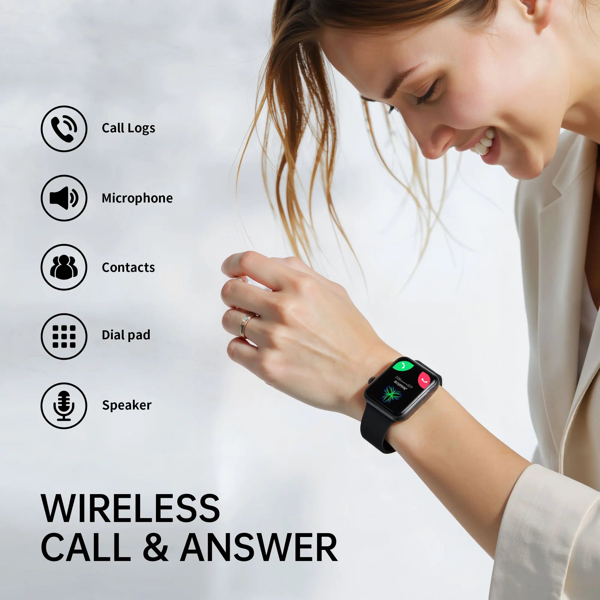 Reloj inteligente impermeable de 2.01 pulgadas con contestador de mensajes, monitoreo del sueño, podómetro deportivo y alertas de información para iPhone Android