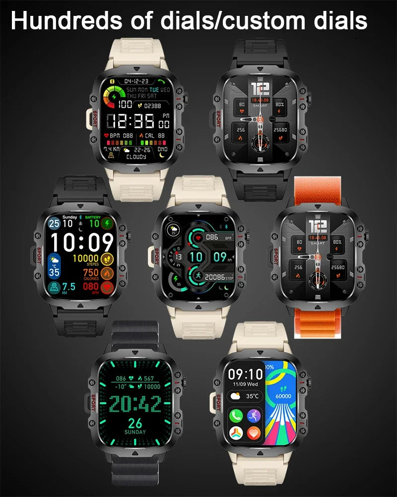 2025 New Military Smart Watch Men IP68 5ATM Outdoor Sports Fitness Tracker Health Monitor 1.81Inch BT Call Smartwatch For Men