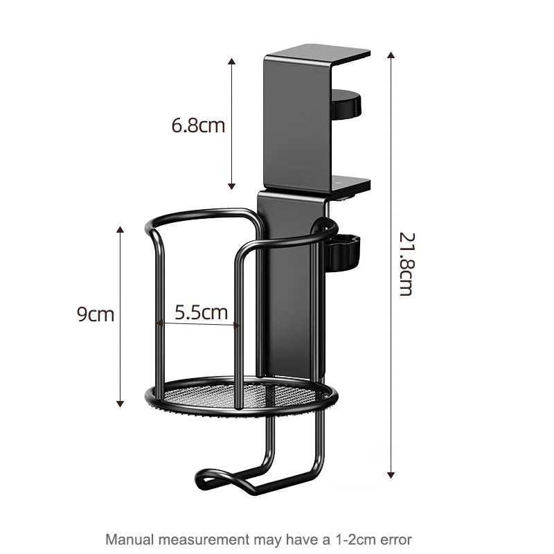 2 in 1 No Drill Desk Cup Holder Adjustable Upgraded Arm Clamp Stand 360 Degree Rotating Table Edge Clamp Anti-Fall Cup Holder