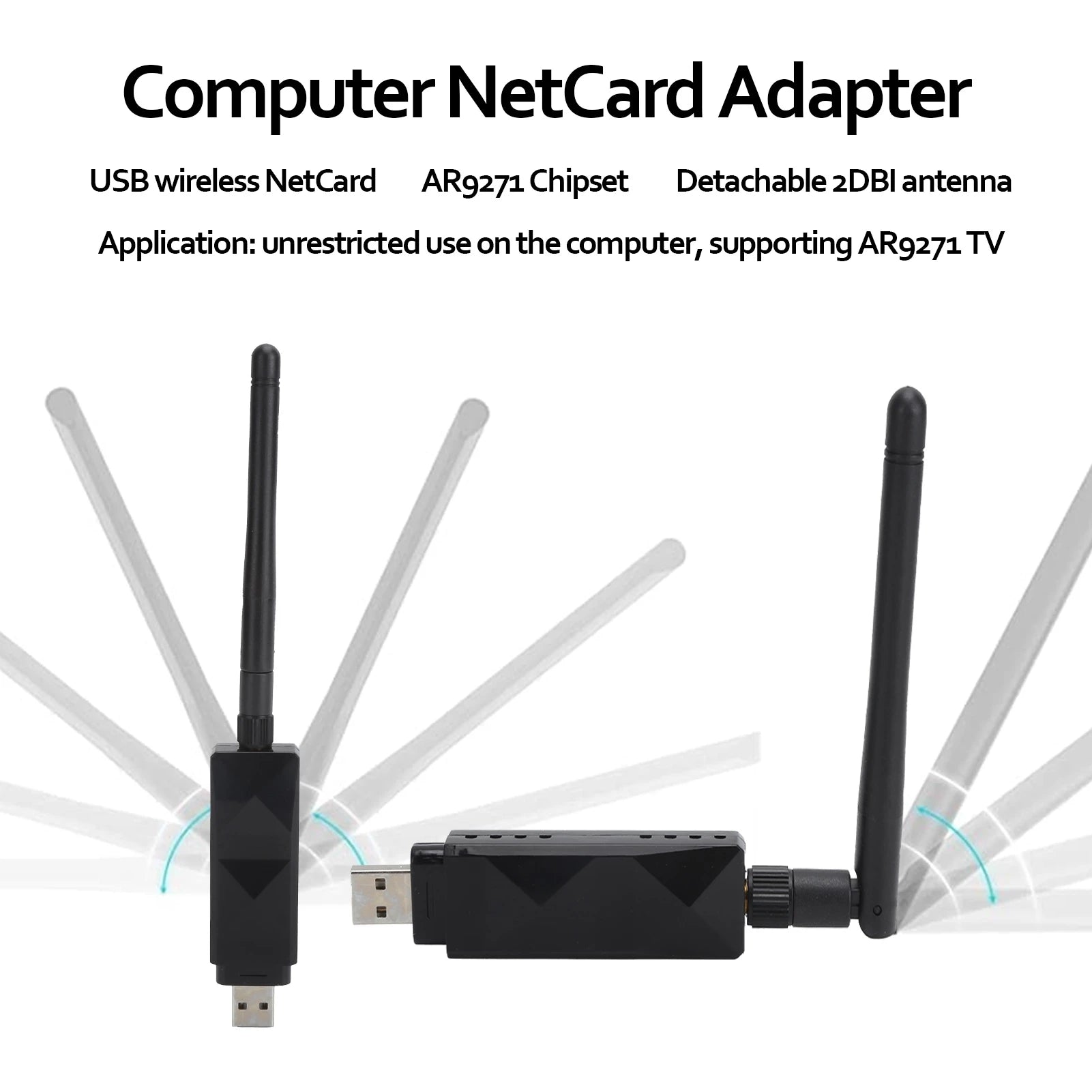 Tarjeta de red inalámbrica AR9271 Adaptador USB WiFi Adaptador con antena desmontable de 2DBI para TV/ordenador