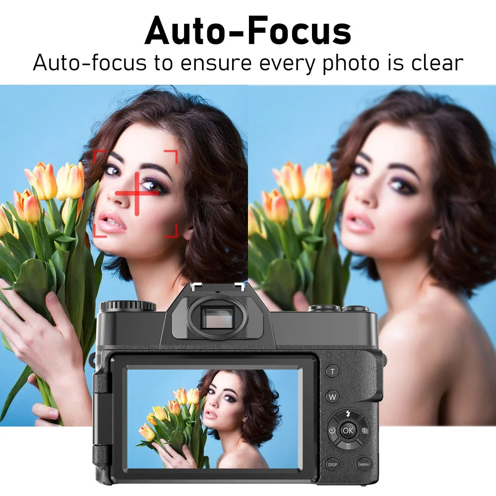 Cámara digital de 56 MP con pantalla abatible 16X para fotografía, grabación de vídeo 4K, videocámara para Vlog, transmisión en vivo en YouTube, cámara web y selfis