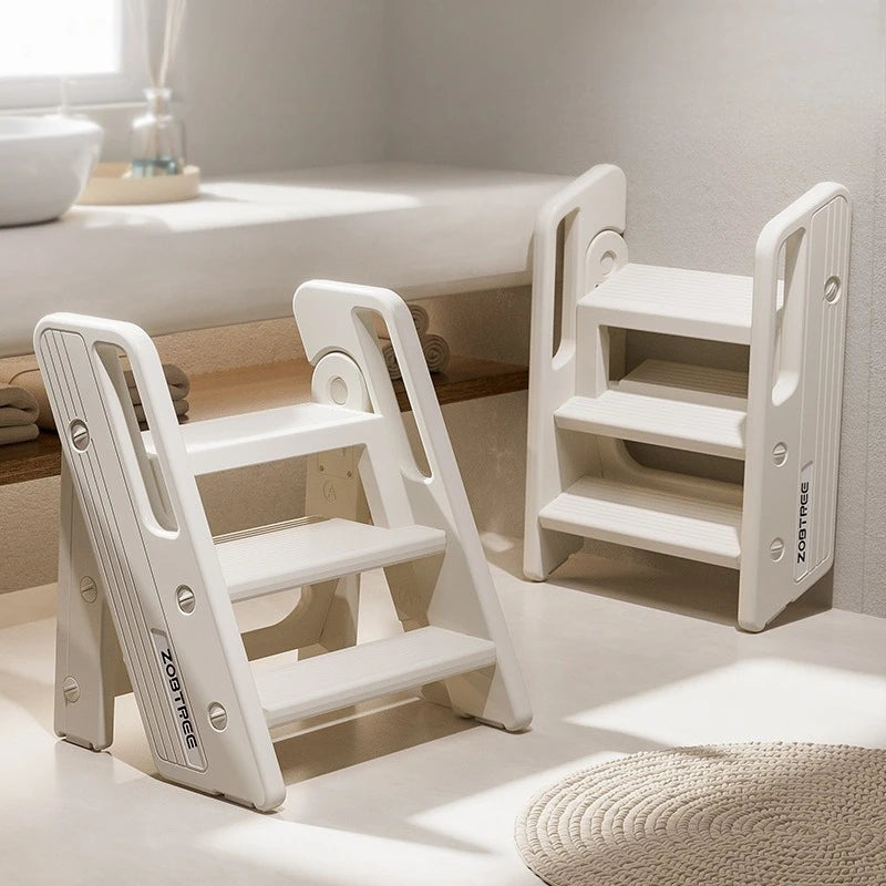 Escalera Plegable de 2 Peldaños para Bebés Niños Pequeños Lavabo Baño Antideslizante Portátil Ligera Escalera de Madera Cocina Doméstica