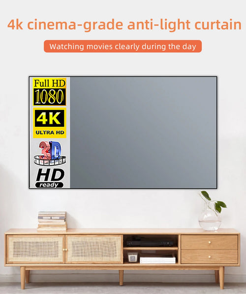 4K high-definition projection screen with 60-133 inch metal anti light screen hook design suitable for low lumen projectors