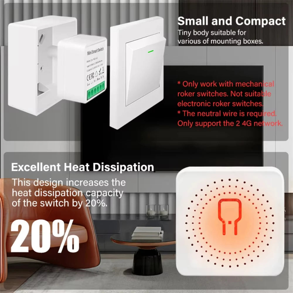 Interruptor de luz inteligente mini WIFI/ZigBee, relé interruptor de control bidireccional 16A, control por voz con aplicación Smart Life para Tuya Alexa Google