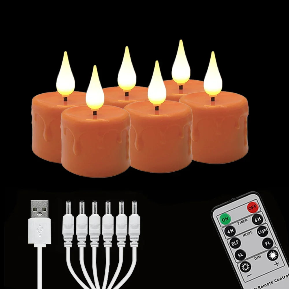 Rechargeable Flameless LED Candle Lights Warm Light for Home Decor Wedding Holiday Night Lights Halloween Black Candle Light