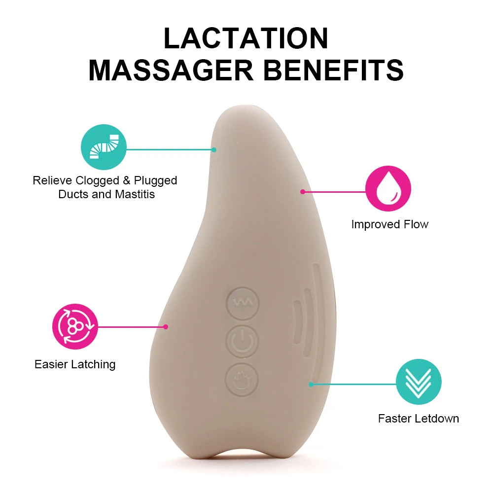Masajeador de lactancia con calor, masajeador de silicona suave para lactancia con calor + vibración para conductos obstruidos y mejor flujo de leche