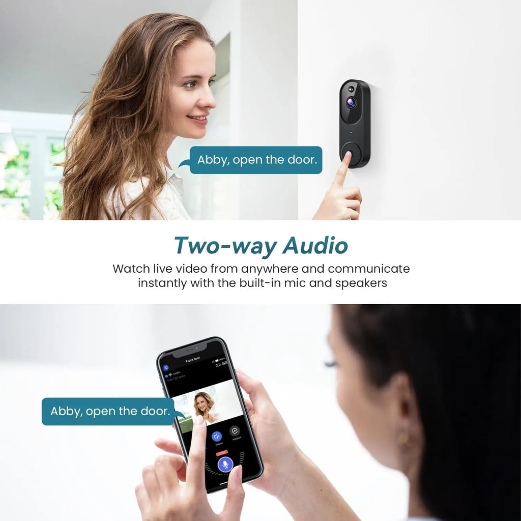 Cámara de vídeo inalámbrica para timbre con audio bidireccional, detección de movimiento por IA, visión nocturna, almacenamiento en la nube, Wi-Fi 2.4G