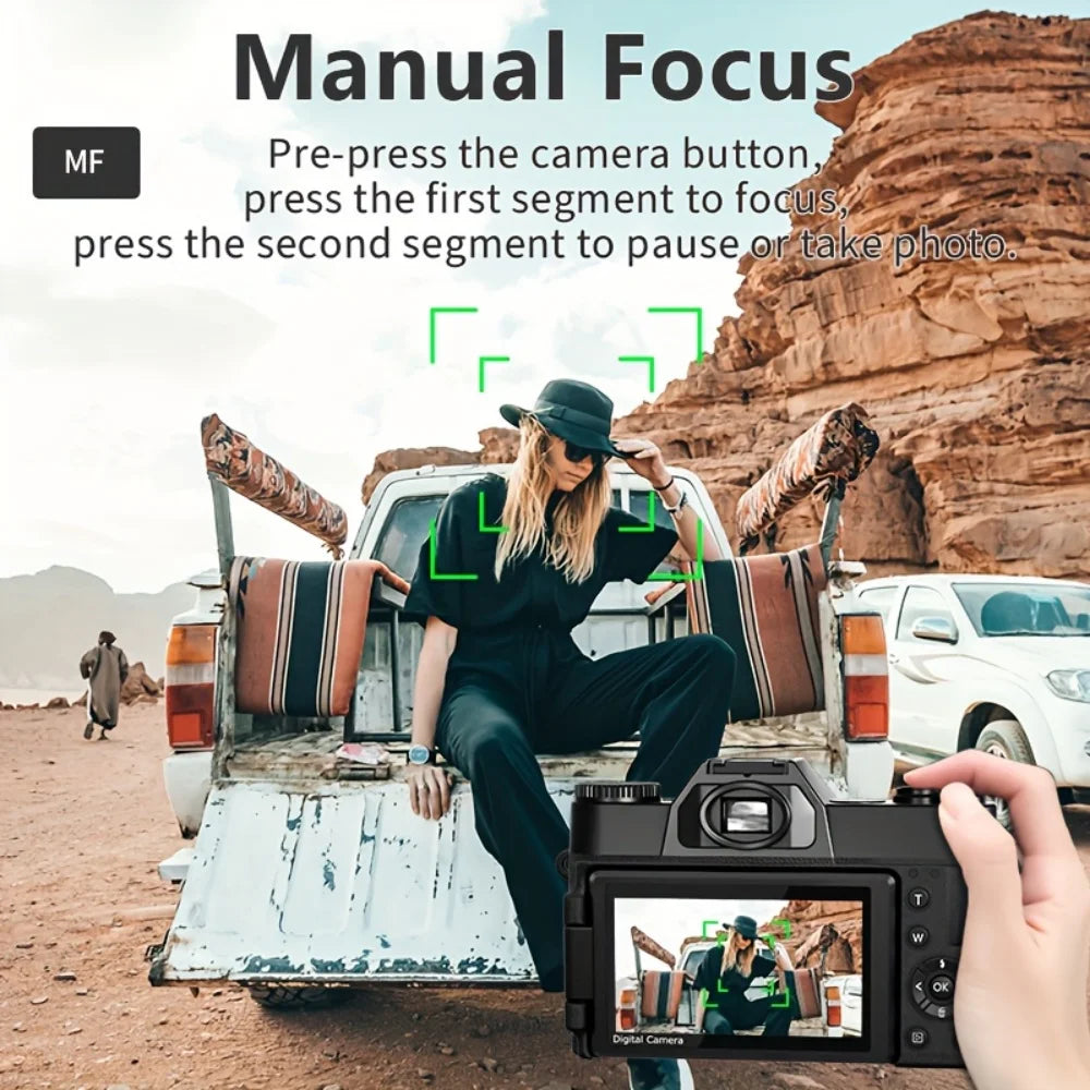 Cámara digital de 56 MP con pantalla abatible 16X para fotografía, grabación de vídeo 4K, videocámara para Vlog, transmisión en vivo en YouTube, cámara web y selfis
