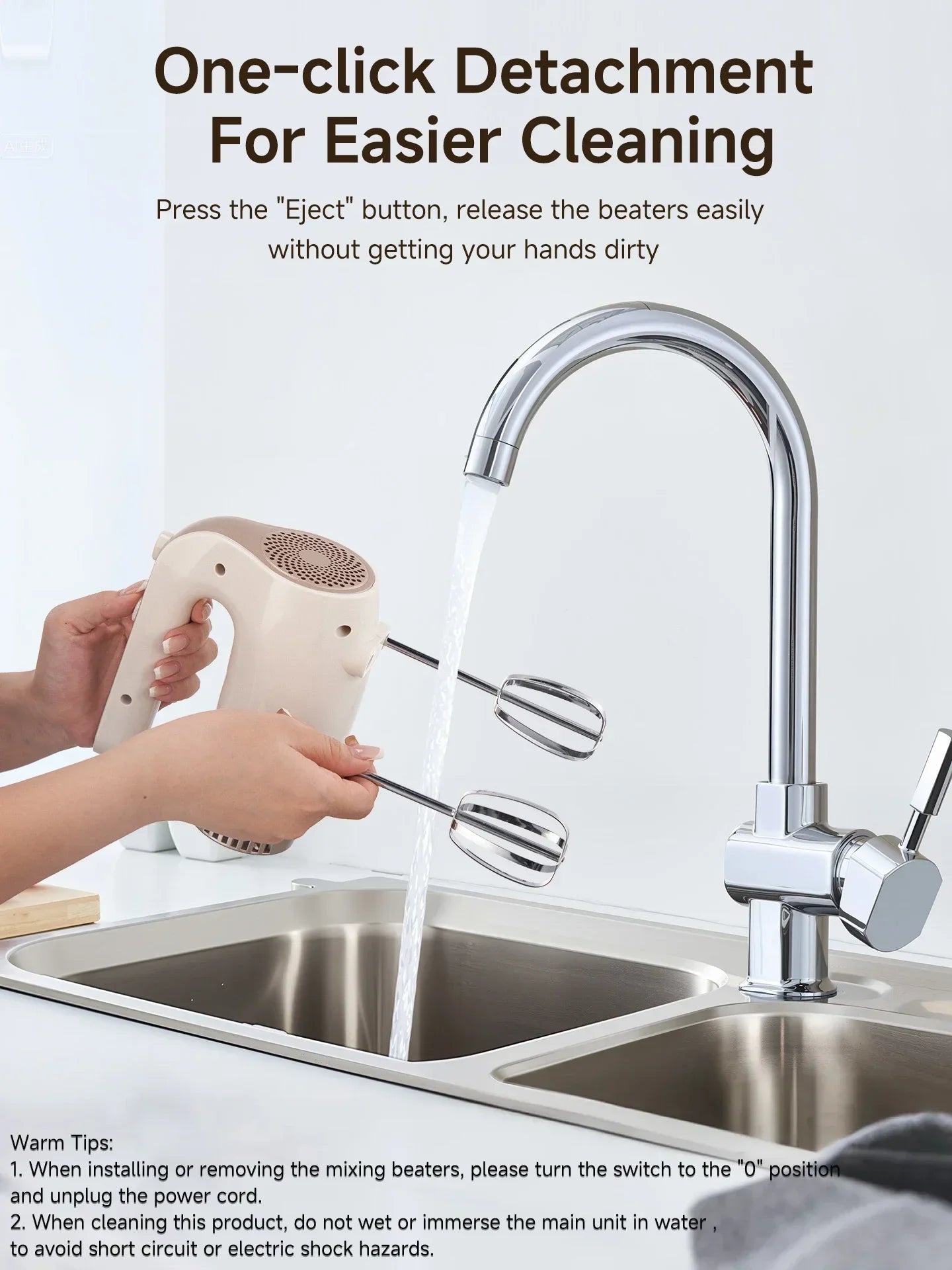 SUNATUR 350W 5-Speed Electric Hand Mixer, Pure Copper Motor One-Key Eject Storage Base Quiet Whisk for Home Baking