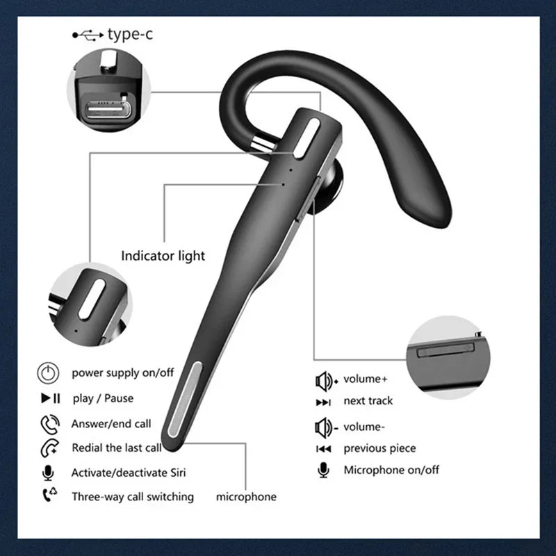 Auriculares inalámbricos Bluetooth con micrófono, audífonos con cancelación de ruido ENC, manos libres para negocios y conducción