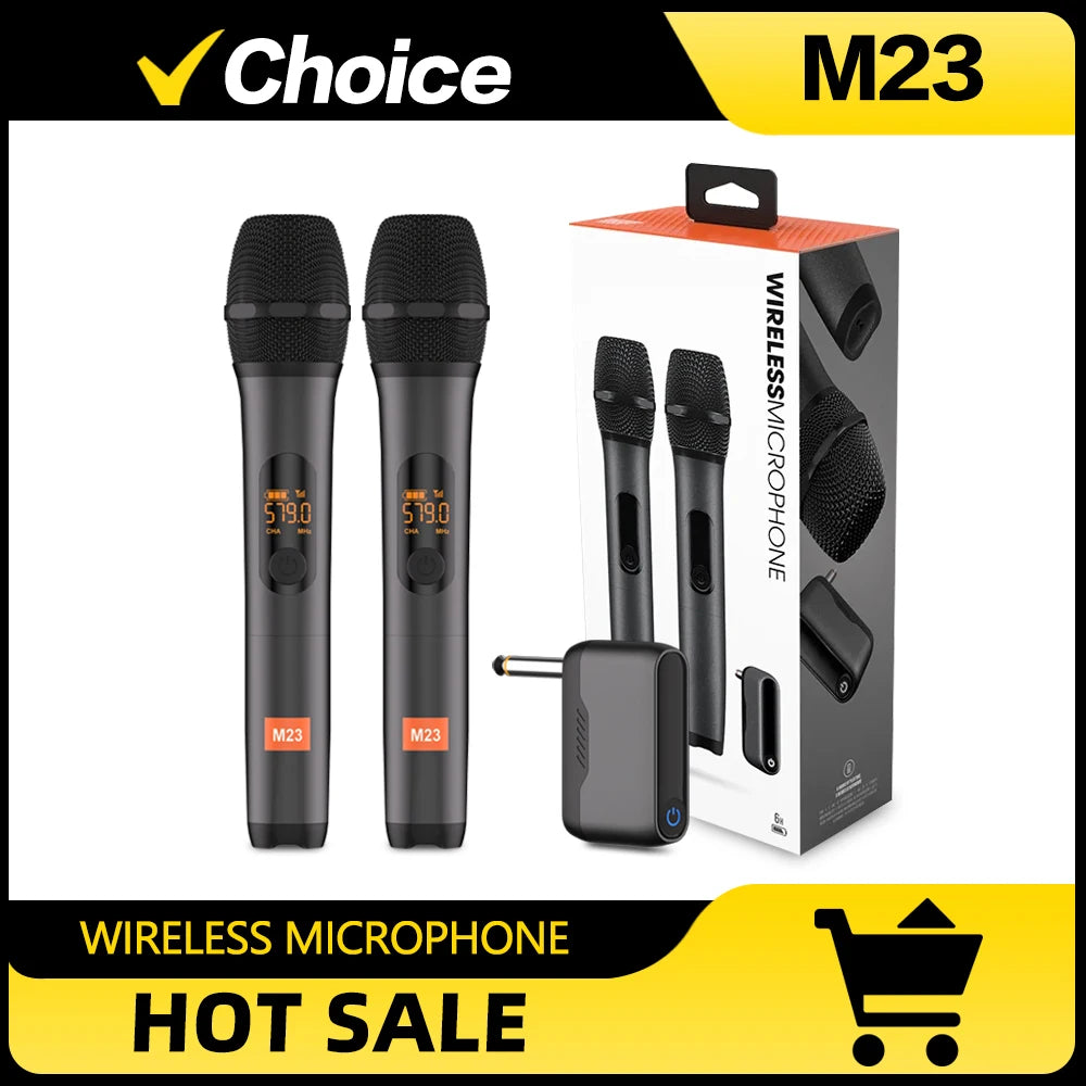 Sistema de Karaoke M23 UHF de 2 Canales con Micrófono Inalámbrico, Receptor Recargable y Micrófono de Mano Inalámbrico para Iglesia, Fiestas, Altavoz