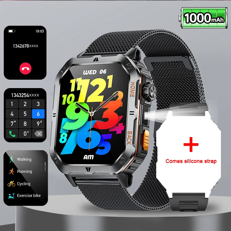 2026 1000mAh Battery Voice Assistant SmartWatch Men GPS Sports Heart Rate 3ATM BT Call Health monitor Smartwatch For Men gift