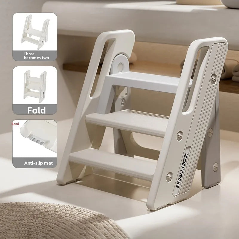 Escalera Plegable de 2 Peldaños para Bebés Niños Pequeños Lavabo Baño Antideslizante Portátil Ligera Escalera de Madera Cocina Doméstica