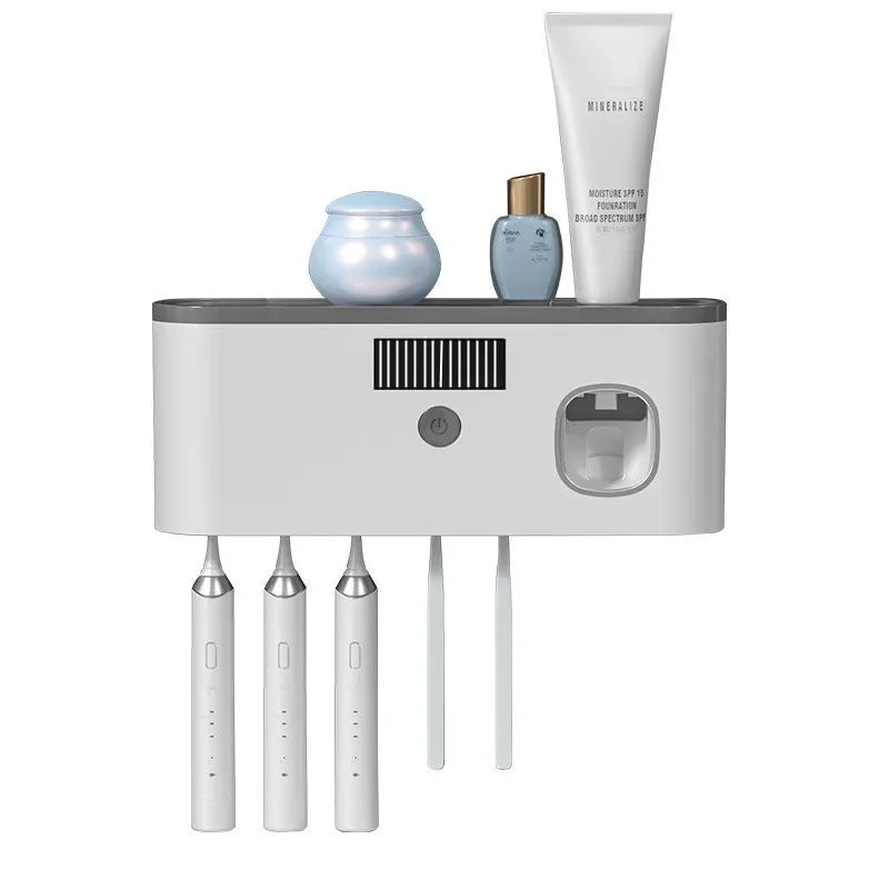 Esterilizador de cepillos de dientes UV con carga inalámbrica, porta cepillos de dientes sin perforaciones, estante de almacenamiento para esterilizador de cepillos de dientes
