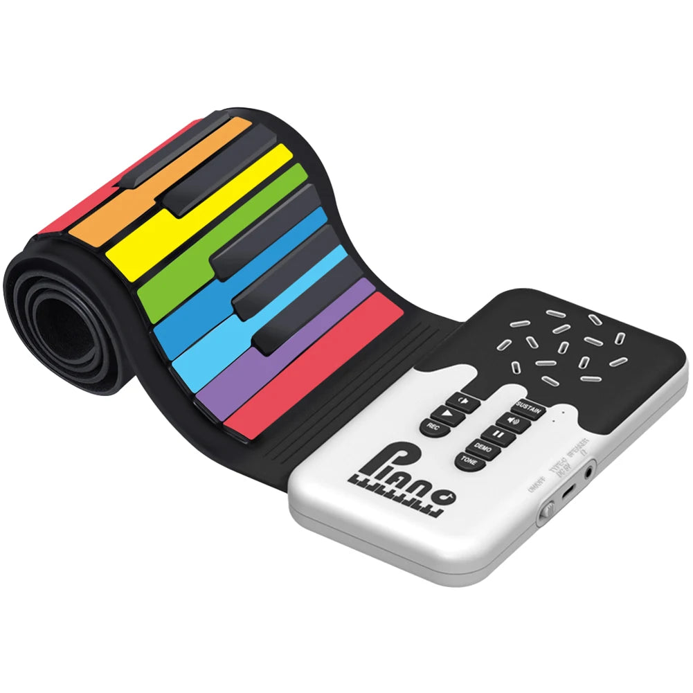 49 Keys Digital Keyboard Portable Flexible Roll Up Piano USB Input Bluetooth-Compatible Mp3 Headphone for Music Lovers Beginners