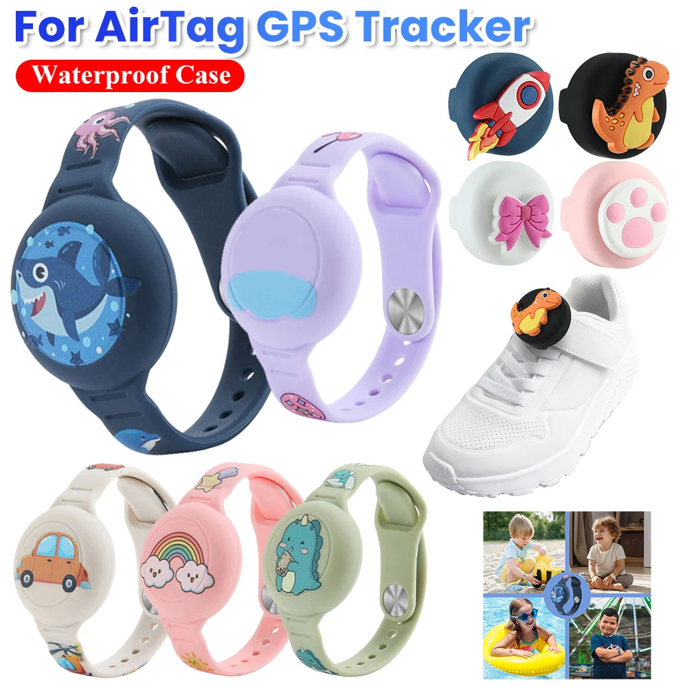 For Apple Airtag Holder Children Bracelet Airtags Case Straps Kids Cute Cartoon Watchband GPS Tracker Waterproof Silicone Holder
