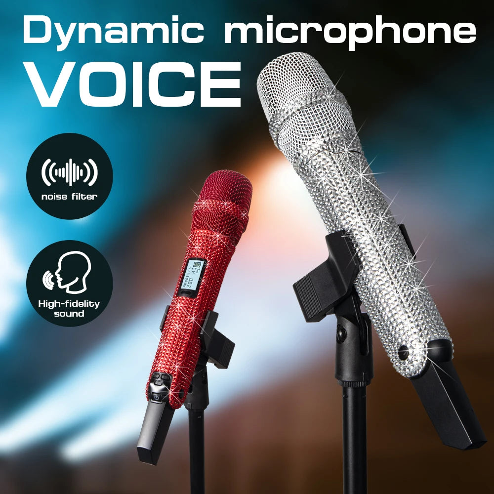 Micrófono inalámbrico para karaoke SKM9000 con incrustaciones de diamantes, micrófono personalizado para transmisiones en vivo, karaoke, brillante esencial para el escenario