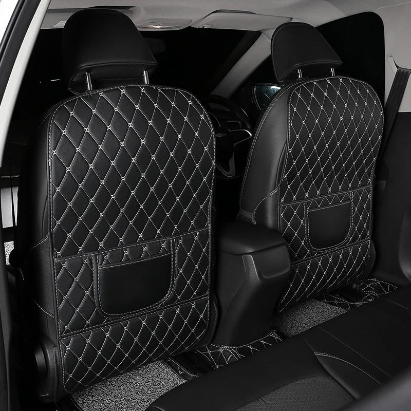 Car Anti-Child-Kick Pad PU Leather Auto Seat Back Protector Cover Back Seat Organizer with Storage Pockets Interior Accessories