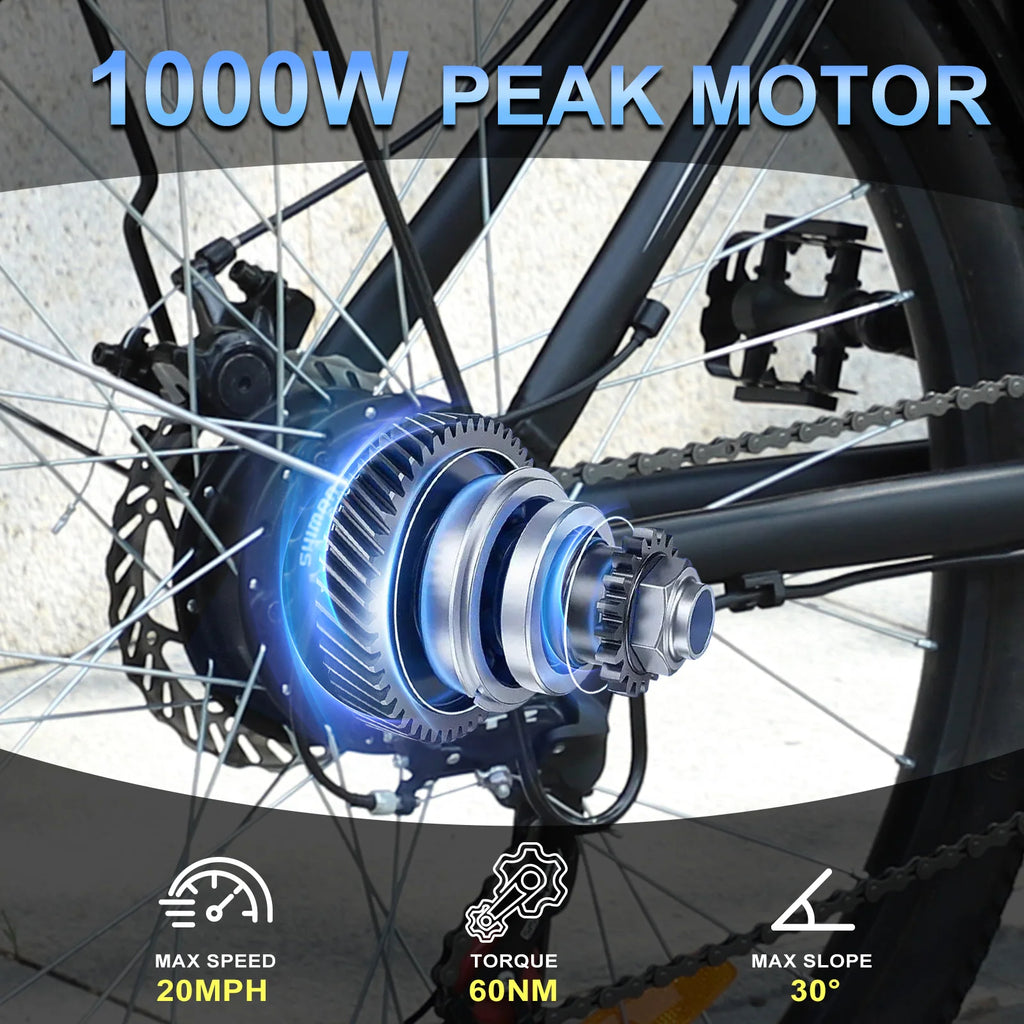 Bicicleta eléctrica ZNH 1000W, bicicleta de montaña eléctrica de 26 pulgadas con batería de 48V, Ebike para adultos de 50 millas y 20 MPH, UL 2849