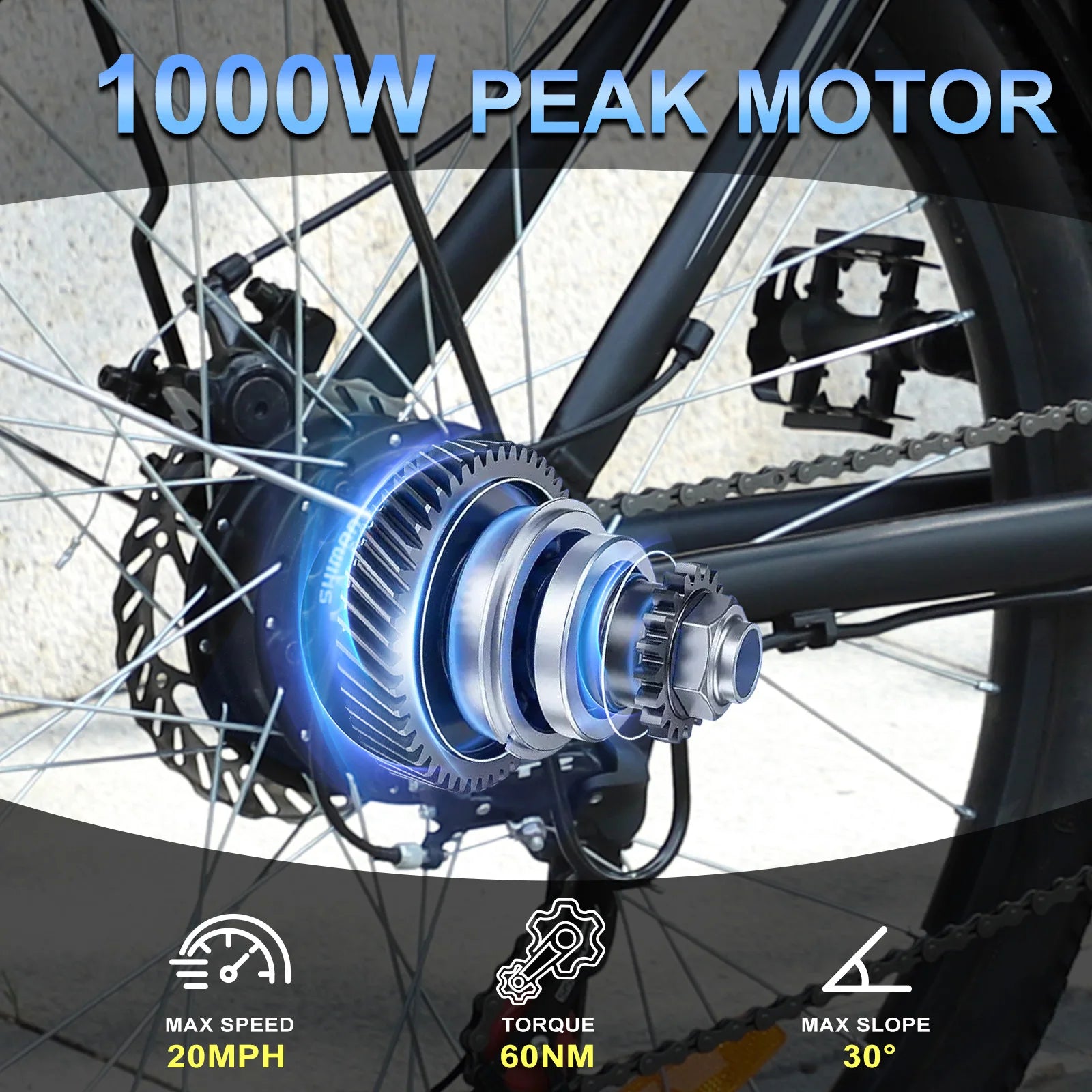 Bicicleta eléctrica ZNH 1000W, bicicleta de montaña eléctrica de 26 pulgadas con batería de 48V, Ebike para adultos de 50 millas y 20 MPH, UL 2849