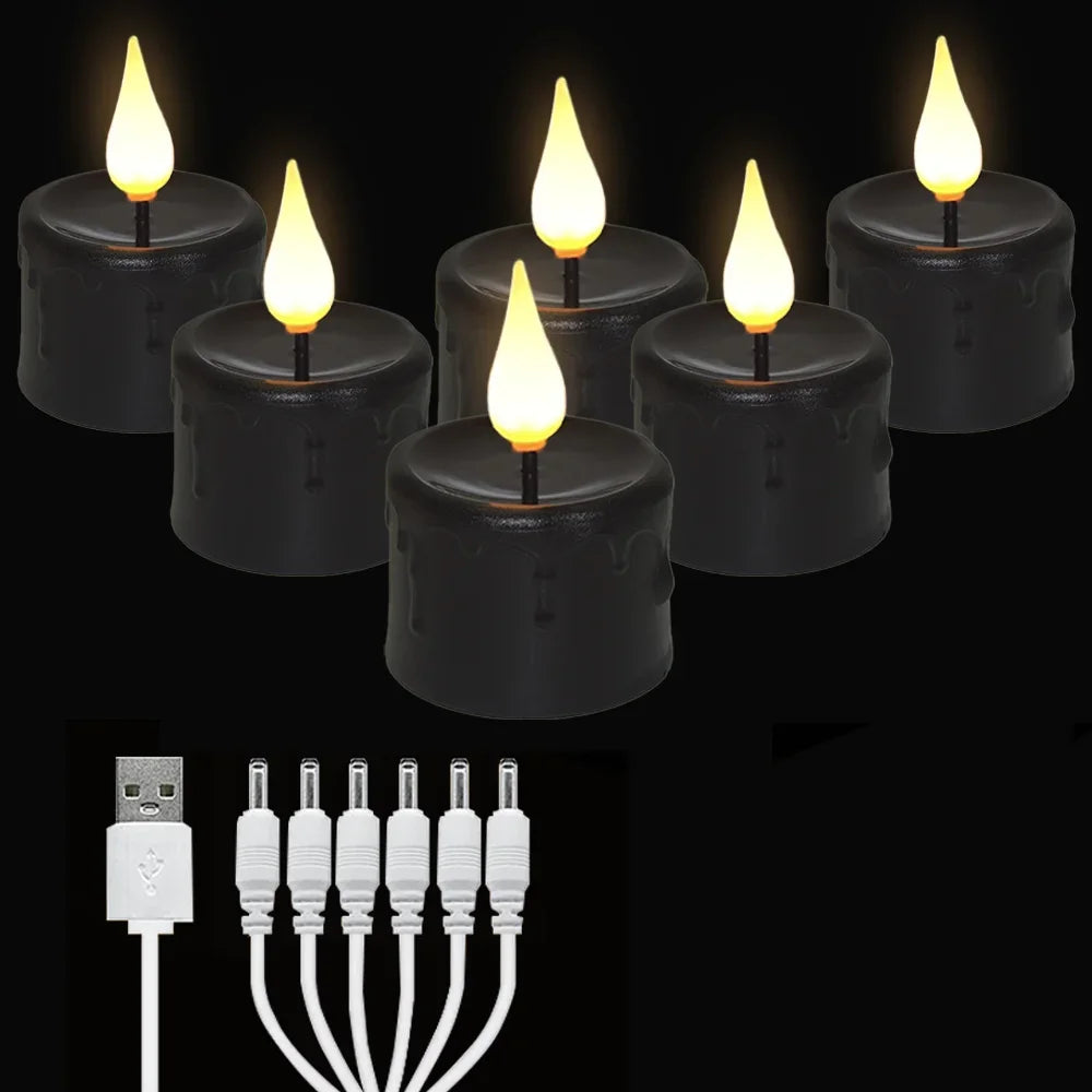Rechargeable Flameless LED Candle Lights Warm Light for Home Decor Wedding Holiday Night Lights Halloween Black Candle Light