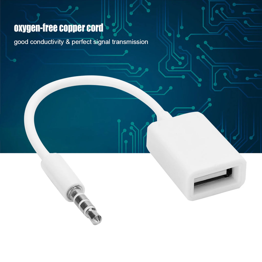 3.5mm Male Plug Jack To USB Female AUX Audio Cable Converter Adapter Cord