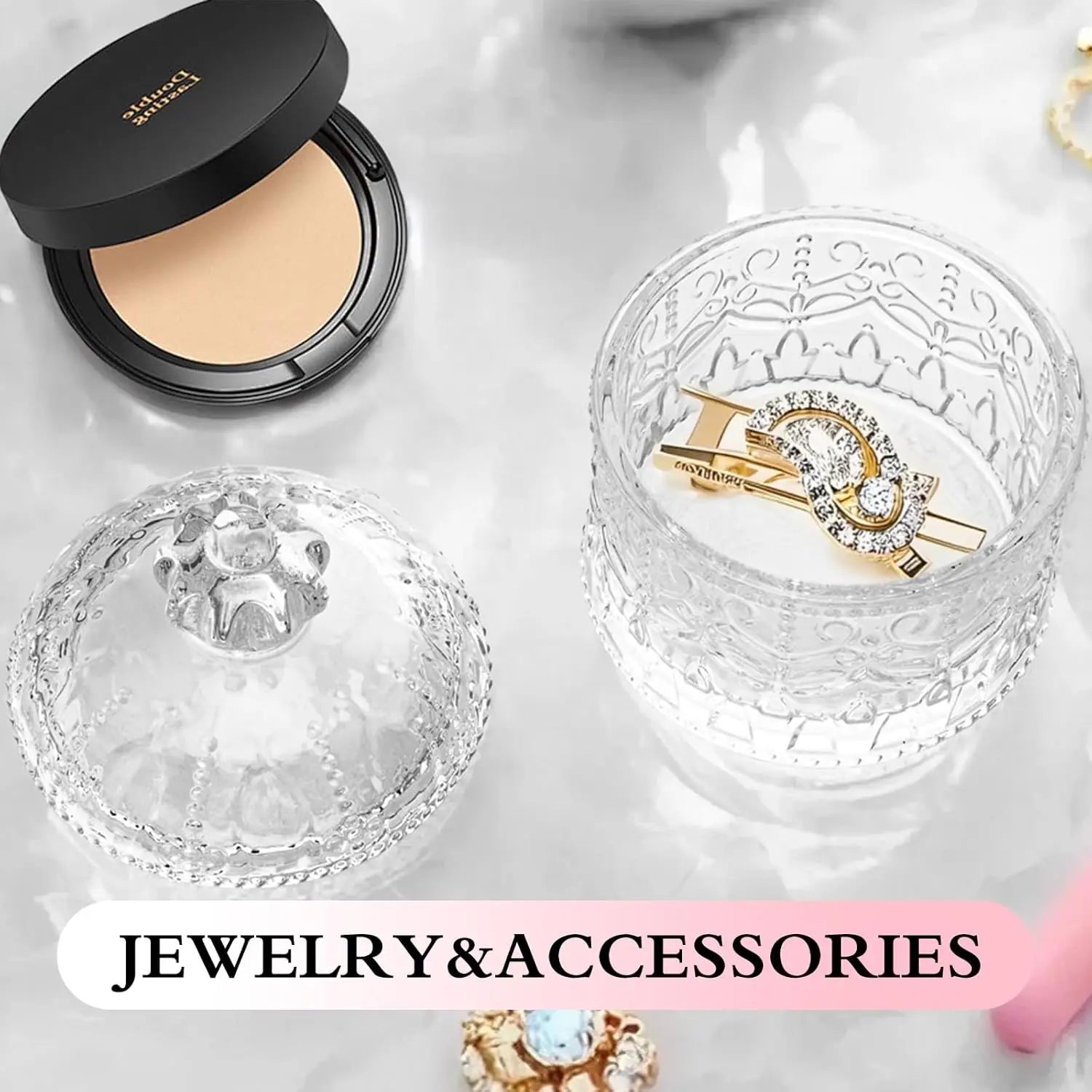 Juego de 2 borlas de terciopelo para polvos con envase de cristal, suaves y lavables para maquillaje facial y corporal