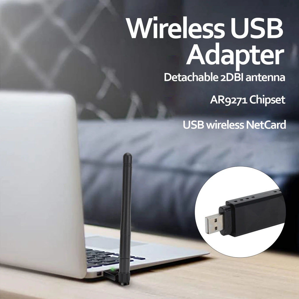 Tarjeta de red inalámbrica AR9271 Adaptador USB WiFi Adaptador con antena desmontable de 2DBI para TV/ordenador