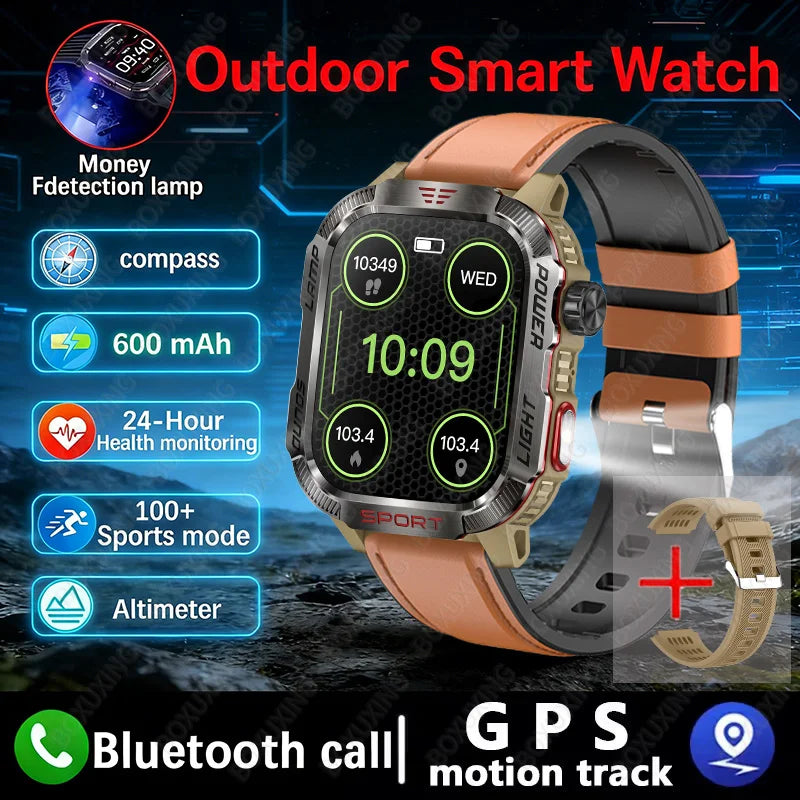 New Military GPS Smart Watch Men Flashlight Compass Waterproof 600mAh Battery Outdoor Sport Tracker Bluetooth Call Smartwatch