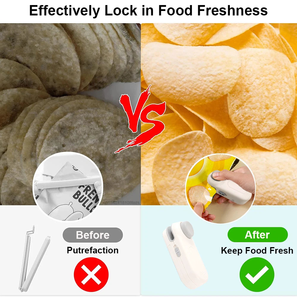 Mini Heat Sealer Food Package Bag Sealing Machine Handheld Portable Seal Food Storage Plastic Vacuum Bag Clip Bag Heat Sealer