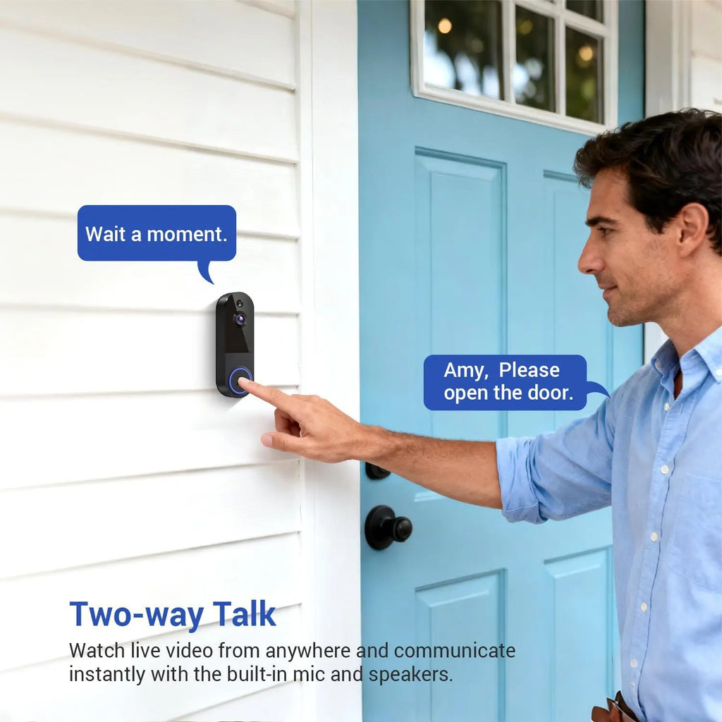 Cámara de vídeo para timbre inalámbrica Wi-Fi con visión nocturna, audio bidireccional, detección de movimiento por IA y almacenamiento en la nube