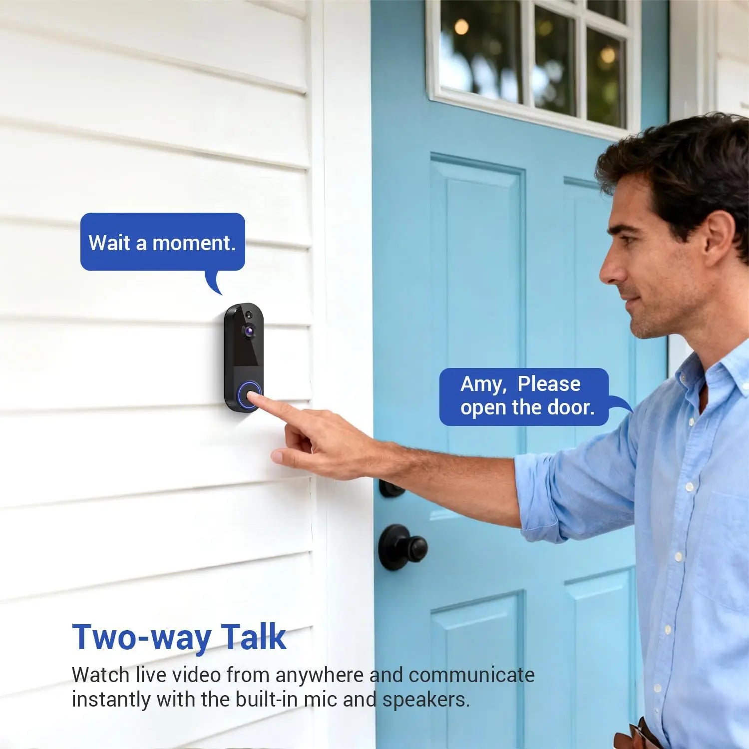 Cámara de vídeo para timbre inalámbrica Wi-Fi con visión nocturna, audio bidireccional, detección de movimiento por IA y almacenamiento en la nube