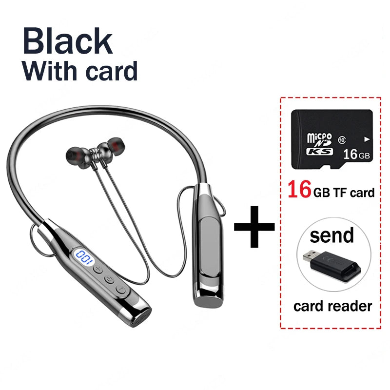 Auriculares inalámbricos con banda para el cuello Bluetooth con micrófono Batería de larga duración Auriculares de alta calidad deportivos para tarjeta TF