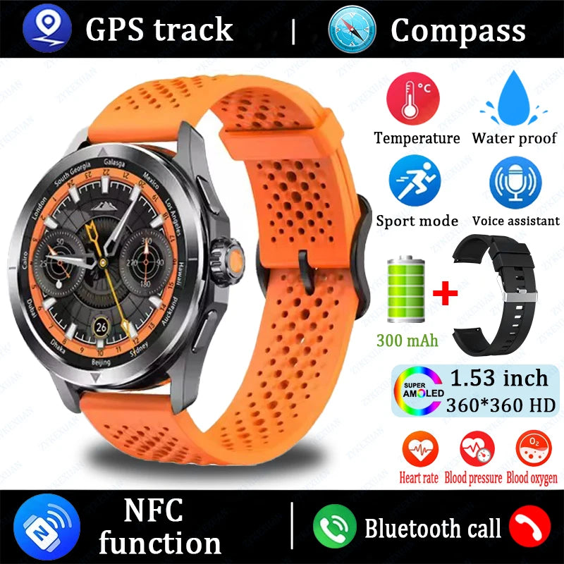 Original S4 Ultra Smart Watch Men  AMOLED Outdoor Sport NFC GPS Track Heart Rate Waterproof Bluetooth Call Smart watch 2025 New