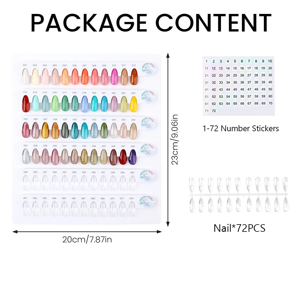 72 color nail color display board, gel polishing rack color display rack, with false nail tips and digital stickers, nail salon